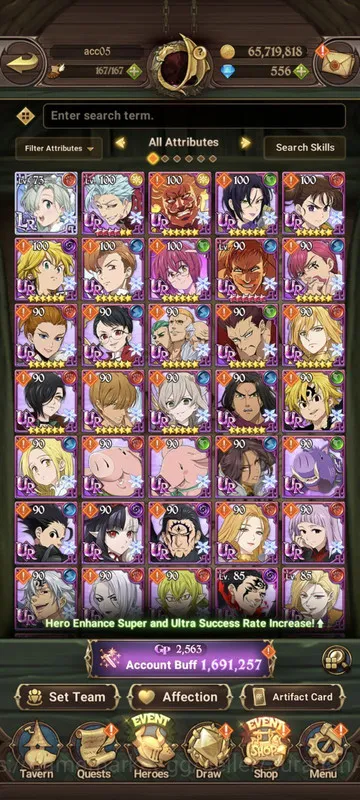 The Seven Deadly Sins: Grand Cross Accounts Midgame Asia |1,6M CC| 1LR + 5UR + 556 Gems (Elizabeth, ODK3/6, Gowther3/6, DKM