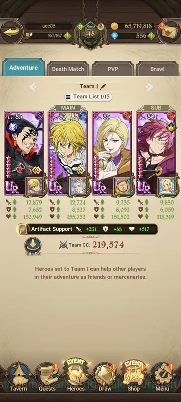 The Seven Deadly Sins: Grand Cross Accounts Midgame Asia |1,6M CC| 1LR + 5UR + 556 Gems (Elizabeth, ODK3/6, Gowther3/6, DKM 4