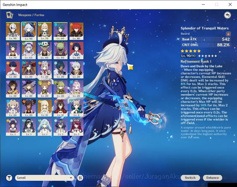 Genshin Impact Accounts Mid Game ASIA|AR 53| 2 Limited+2 [5*Weapon] | Furina+Sign,Arlecchino | 3 Std [Diluc,Jean,Mizuki] |MC 2