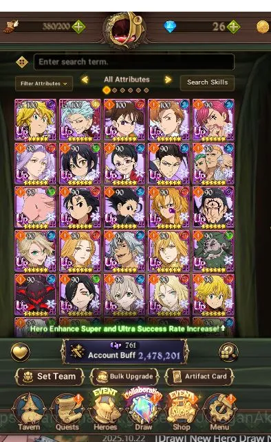 The Seven Deadly Sins: Grand Cross Accounts Midgame Asia|2,4M CC|5 UR +Colabs Blessing (Skuld,King Diane,Sabunak 2/6,Chaos 3