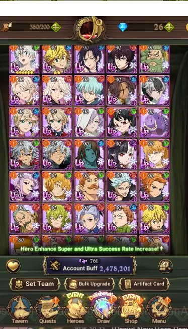 The Seven Deadly Sins: Grand Cross Accounts Midgame Asia|2,4M CC|5 UR +Colabs Blessing (Skuld,King Diane,Sabunak 2/6,Chaos 4