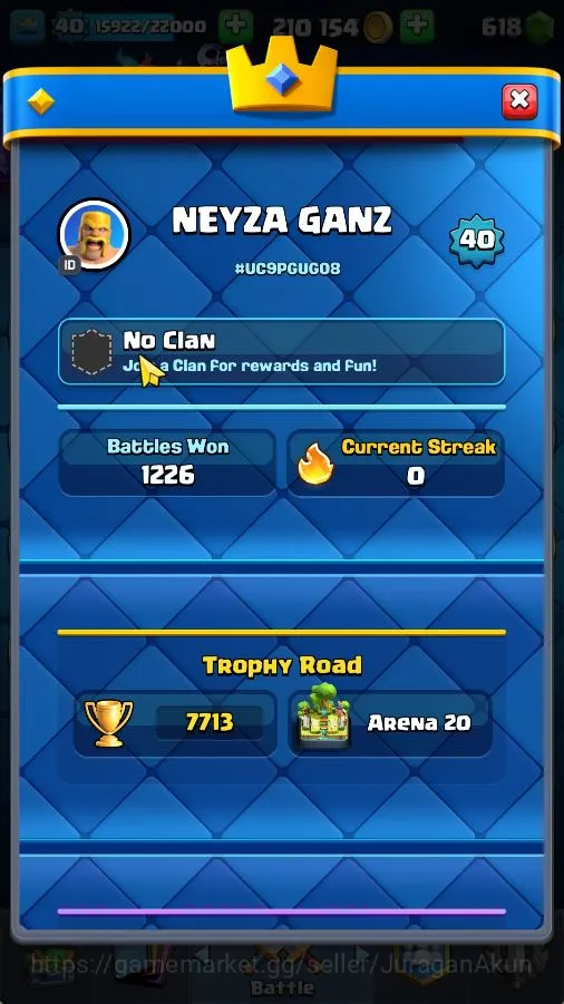 Clash Royale Accounts Midgame Lvl 40|Trophy 7713|KTL 13|Card 119|8 EVO,7 Champion,21 Legend,32 Epic,30 Rare,29 Common|618 2