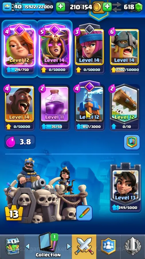 Clash Royale Accounts Midgame Lvl 40|Trophy 7713|KTL 13|Card 119|8 EVO,7 Champion,21 Legend,32 Epic,30 Rare,29 Common|618 3