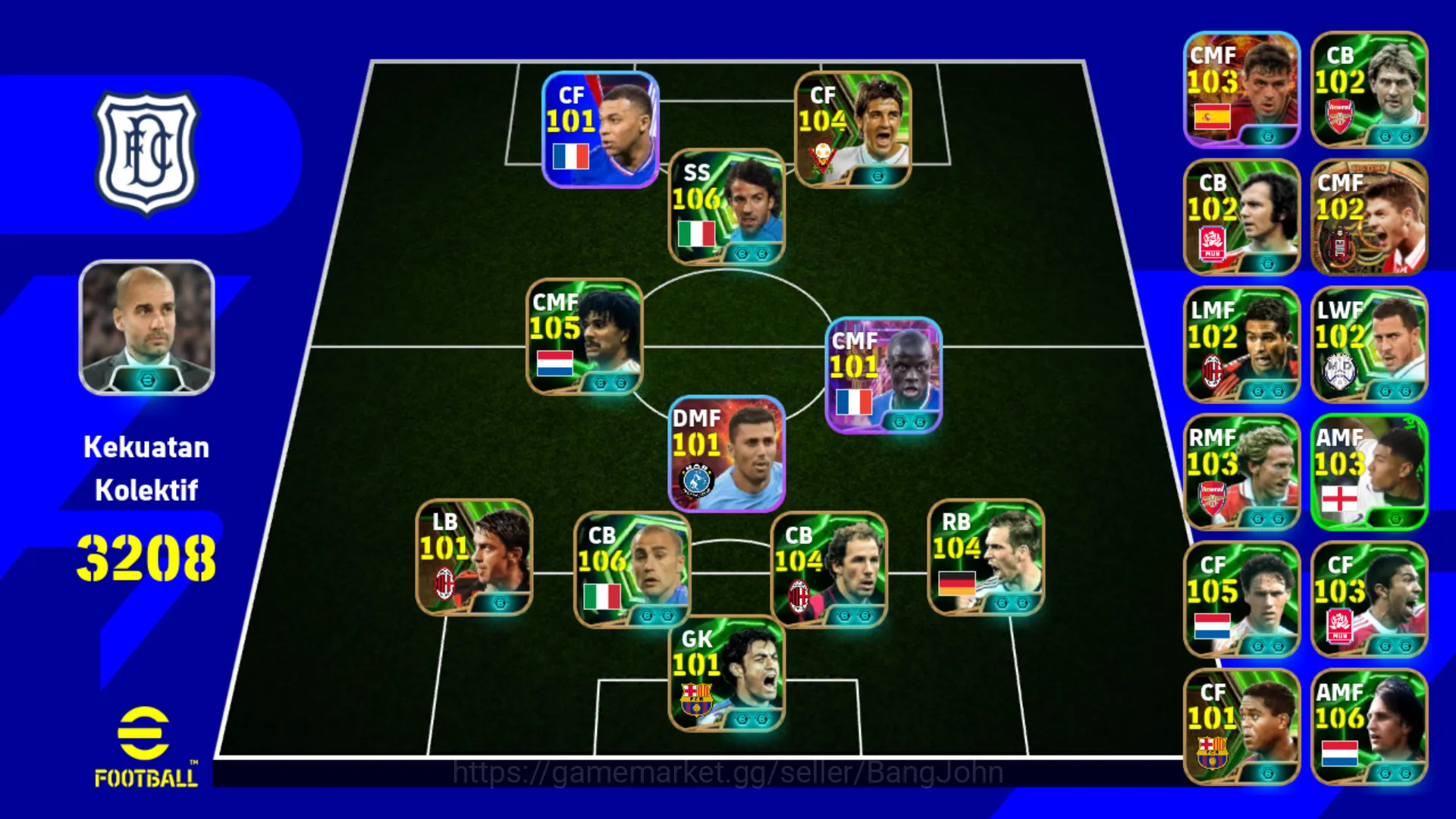 eFootball Accounts power 3208 | kylian mbappe | david villa | alessan image 1