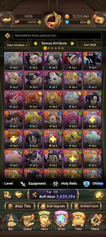 The Seven Deadly Sins: Grand Cross Accounts Midgame Asia |3,6M CC|1LR + 7UR + Full Collab Solev 2