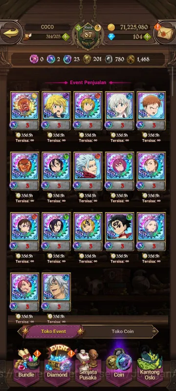 The Seven Deadly Sins: Grand Cross Accounts Midgame Asia |3,6M CC|1LR + 7UR + Full Collab Solev 5