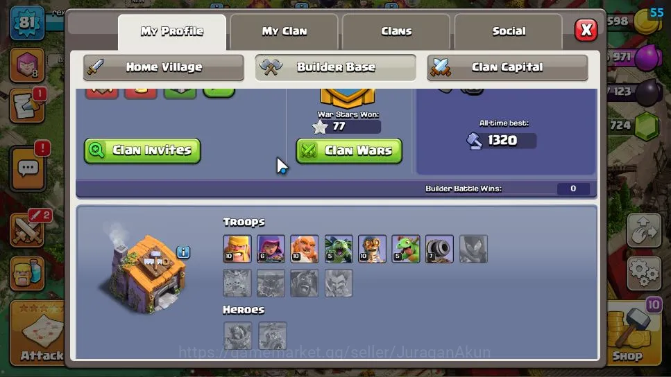 Clash of Clans Accounts Mid-Tier TH 12 - BH 6|Limited Skin|LV 81|HH 5|BK 46,AQ 46,GW 20,MP 30,RC 0|CN ON|Protect OFF|TAKE 4