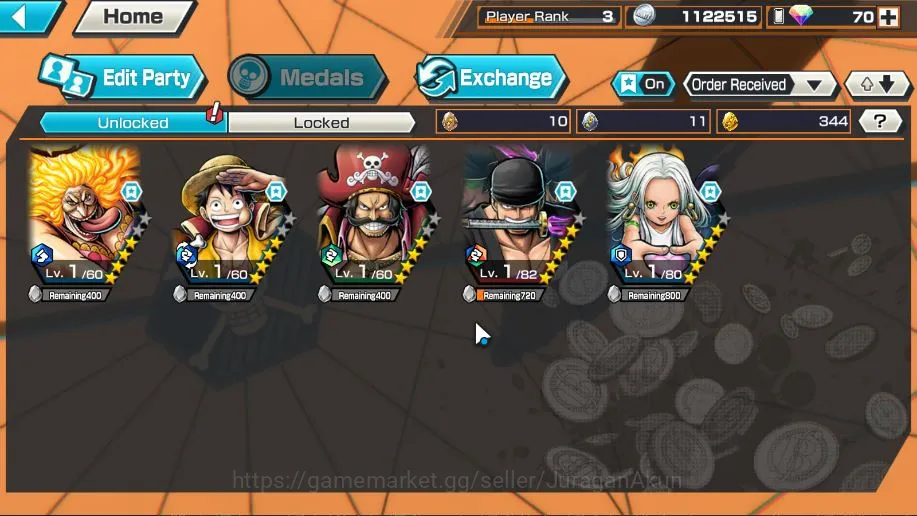 One Piece Bounty Rush Accounts Mid-Tier Global|4 META EX|Roronoa Zoro,S Snake,Linlin,Roger,Etc |Rank 3|Log Bandai|Check 2