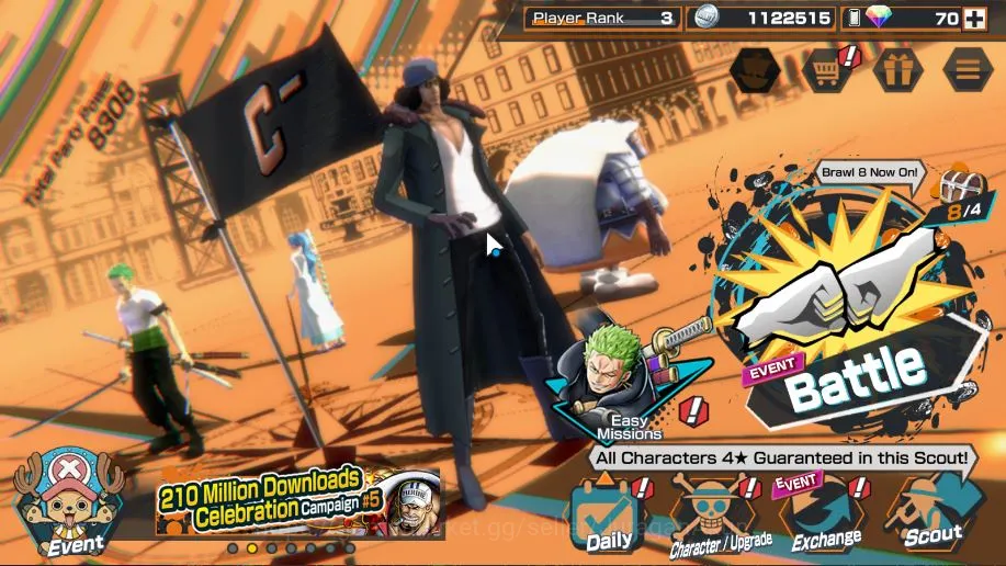 One Piece Bounty Rush Accounts Mid-Tier Global|4 META EX|Roronoa Zoro,S Snake,Linlin,Roger,Etc |Rank 3|Log Bandai|Check 3