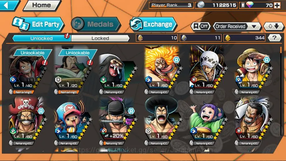 One Piece Bounty Rush Accounts Mid-Tier Global|4 META EX|Roronoa Zoro,S Snake,Linlin,Roger,Etc |Rank 3|Log Bandai|Check 4