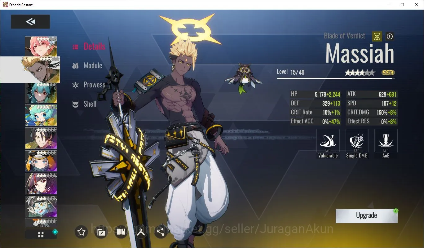 Etheria: Restart Accounts Mid‑Tier Global-S3|4 SSR (Lian[P1], Massiah, Shadow Sania, Mia) + 16SR Animus|Male MC|Log 6