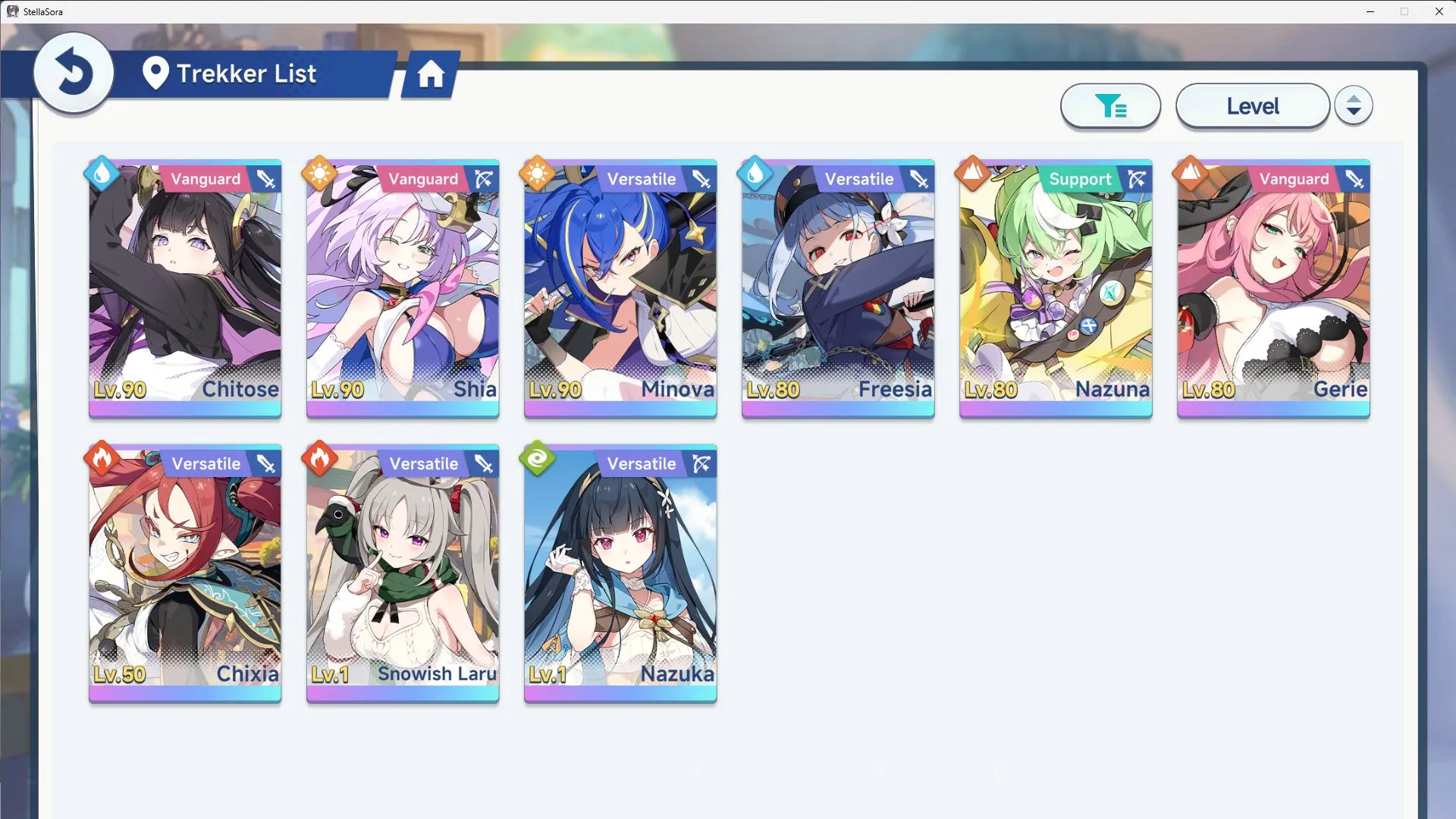 Stella Sora Accounts Global Lv40 ENDGAME|9 SSR 4 Limit(ChitoseT1,Shia,Snowish,Nazuka,NazunaT1,GeriaT2,ChixiaT2)12 SSR 3