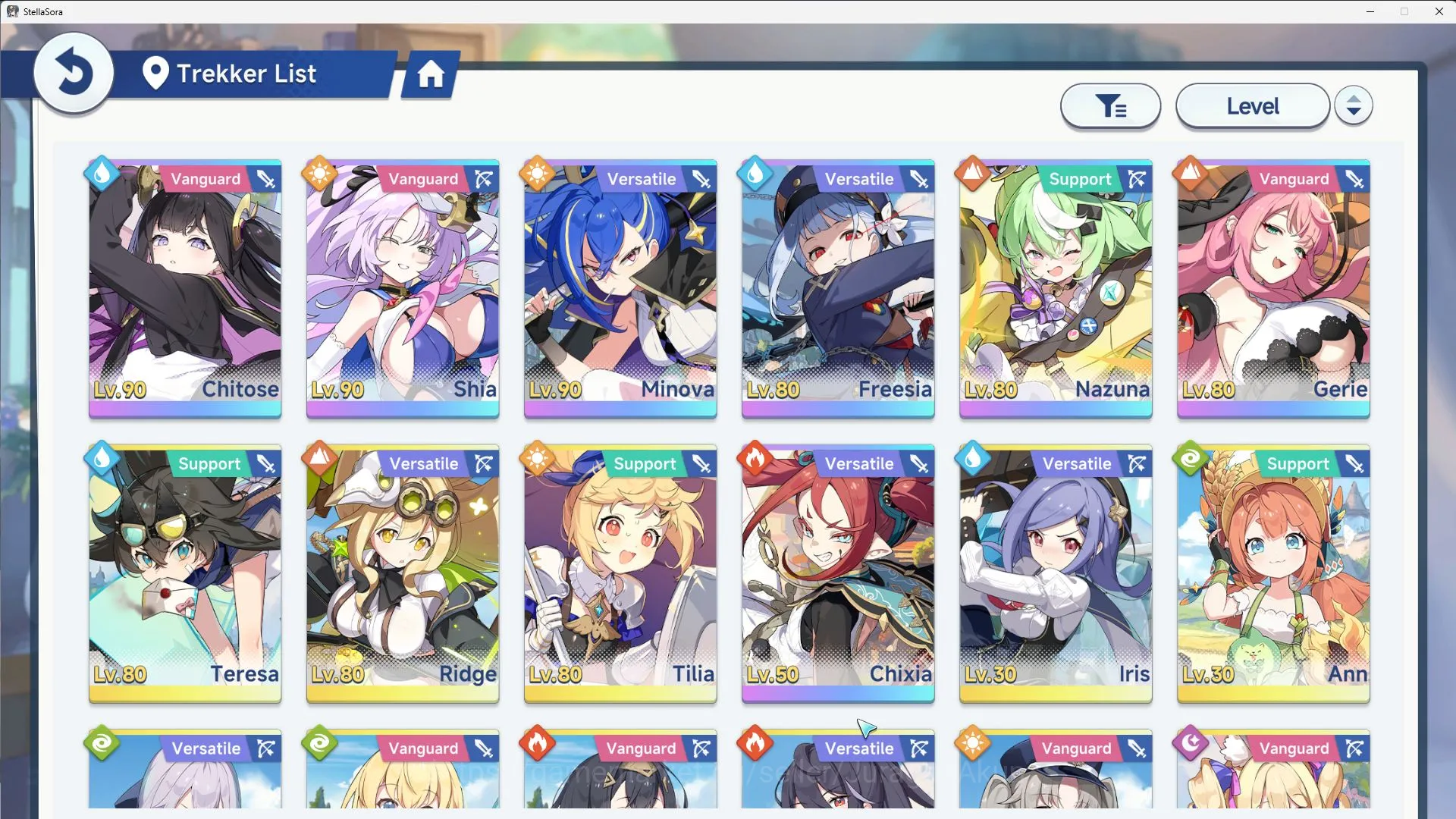 Stella Sora Accounts Global Lv40 ENDGAME|9 SSR 4 Limit(ChitoseT1,Shia,Snowish,Nazuka,NazunaT1,GeriaT2,ChixiaT2)12 SSR 5