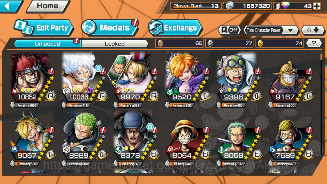 One Piece Bounty Rush Accounts Mid-Tier Global|4 META EX[Luffy Gear5,Sabo,Kid&Law,Kuzan,ETC]Rank 13|Log Bandai|Check 2