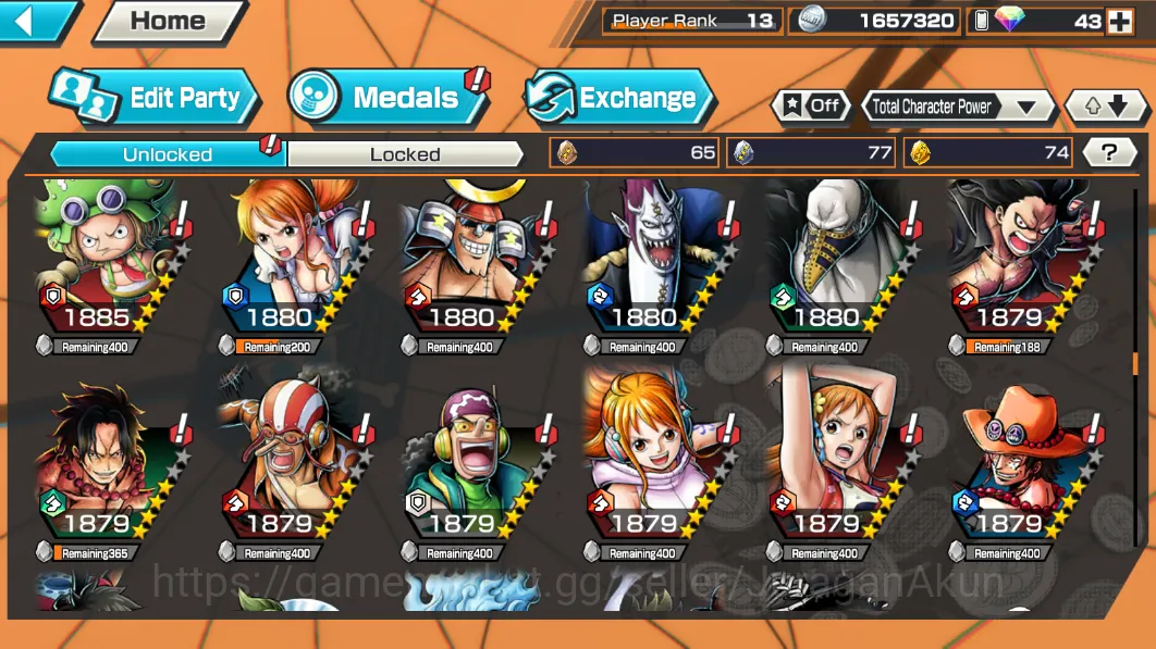 One Piece Bounty Rush Accounts Mid-Tier Global|4 META EX[Luffy Gear5,Sabo,Kid&Law,Kuzan,ETC]Rank 13|Log Bandai|Check 4