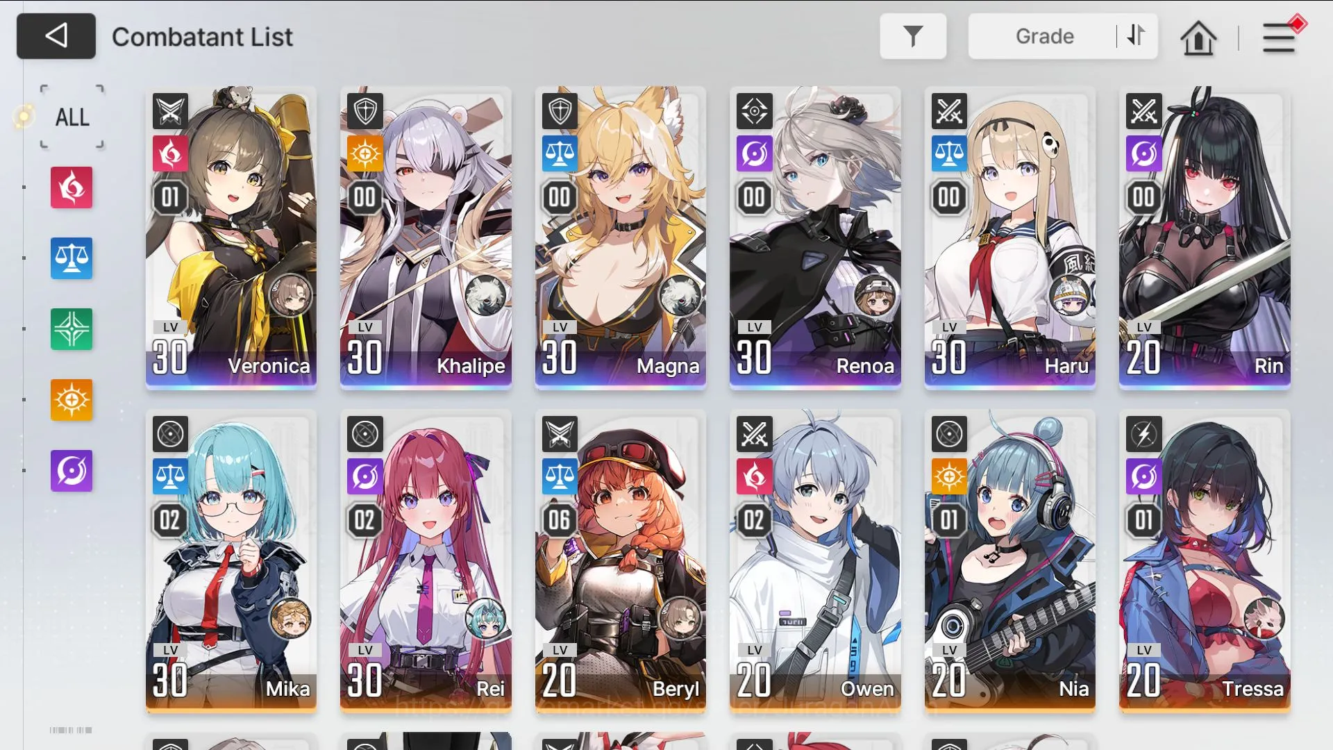 Chaos Zero Nightmare Accounts GLOBAL Lv31|6 SSR(VeronicaM1,Rin,Khalipe,Haru,Renoa,Magna)11SR(MikaM2,BerylM6,LucasM1)22SR 3