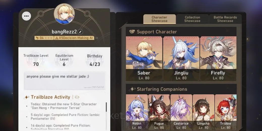 Honkai Star Rail Accounts ASIA [TL70]14 Limited(Castorice,Jingliu,Firefly+Si image 8