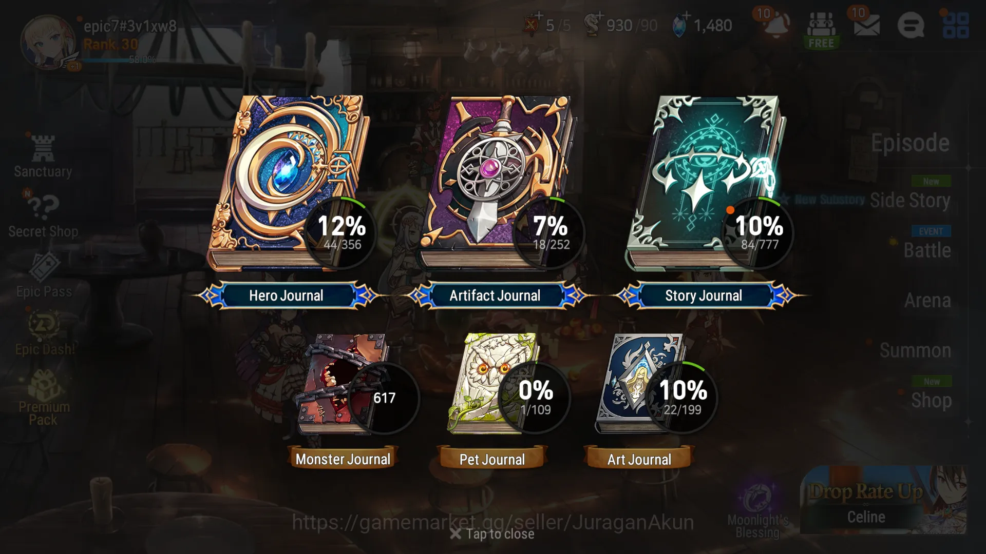 Epic Seven Accounts Starter Global Unverif |2 ML(Specter Tenebria,Sylvan Sage Vivian)Yulha,Sez|1,4k Skystone|Blessing on|Log 10