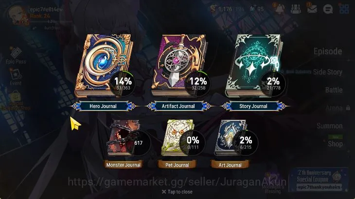 Epic Seven Accounts Starter Global Unverif|Fresh Starter|2 ML(Architech Laika,Har setti) Aramitha,Sharun,etc|POH 2