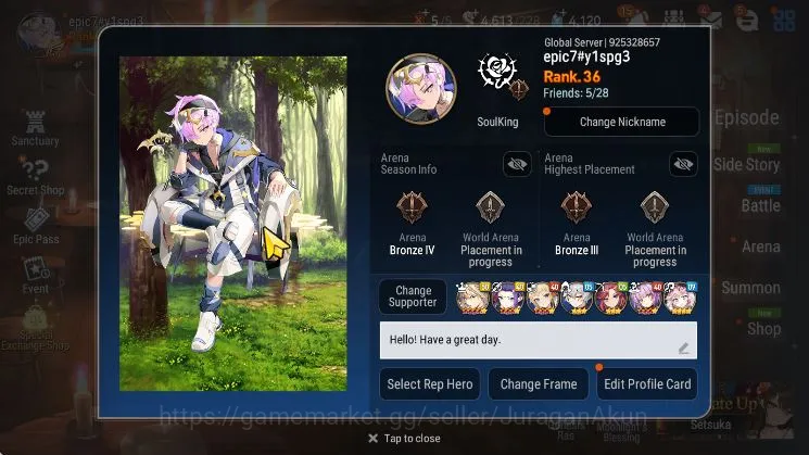 Epic Seven Accounts Starter Global Unverif|Best Stater|Low Progress|5 ML(Harsetti,EW 5