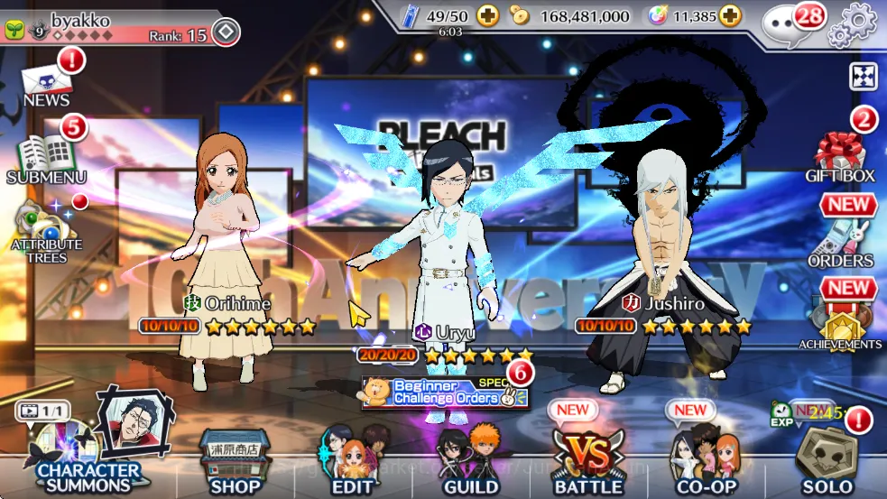 Bleach: Brave Souls Accounts Mid-Tier [GLOBAL] 11K Orbs | Uryu+Renji+JushiroTYBW25,Orihime TYBW24,Byakuya renewedetc| Check 2
