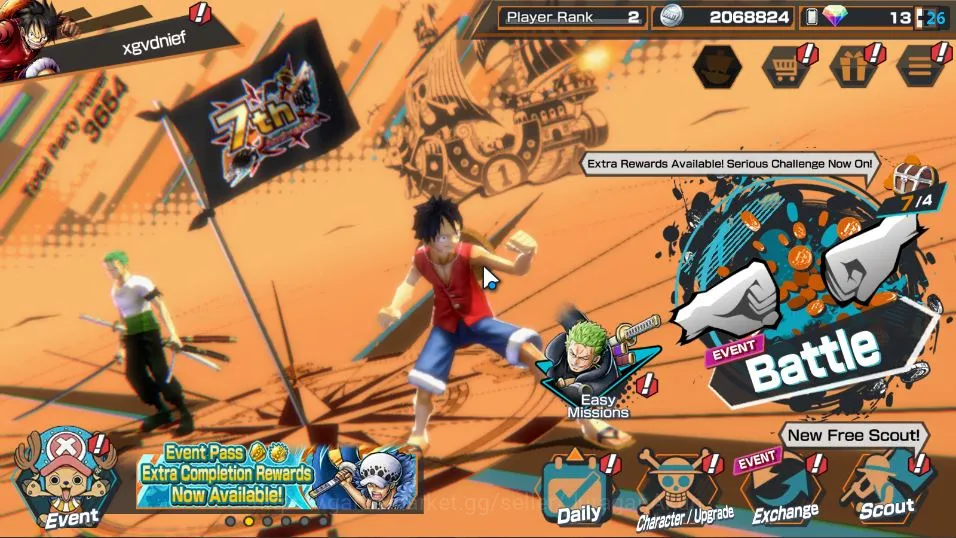 One Piece Bounty Rush Accounts Mid-Tier Global| 2 META EX | Seraphim S-Snake, Hunger Pangs Charlotte Linlin | Rank 2 |Log