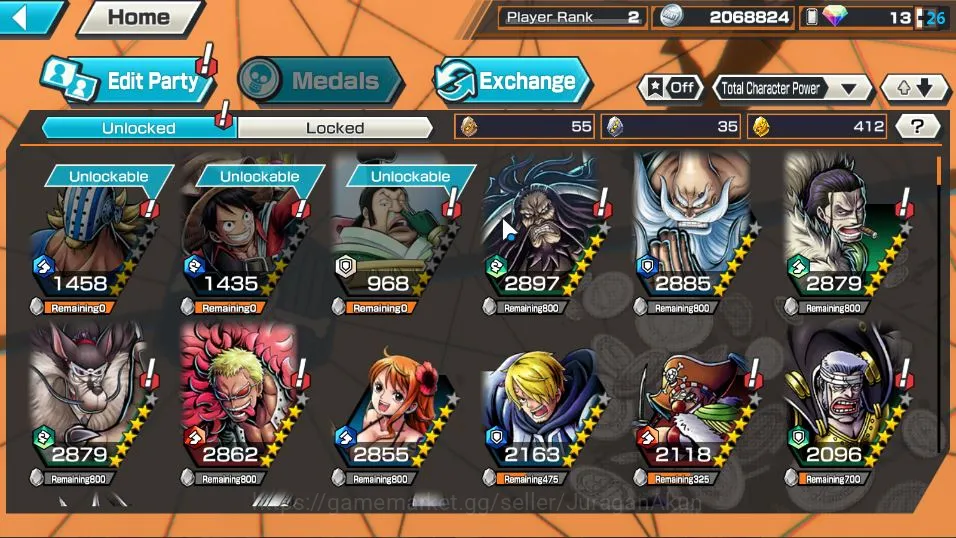 One Piece Bounty Rush Accounts Mid-Tier Global| 2 META EX | Seraphim S-Snake, Hunger Pangs Charlotte Linlin | Rank 2 |Log 5