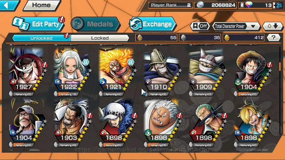 One Piece Bounty Rush Accounts Mid-Tier Global| 2 META EX | Seraphim S-Snake, Hunger Pangs Charlotte Linlin | Rank 2 |Log 7