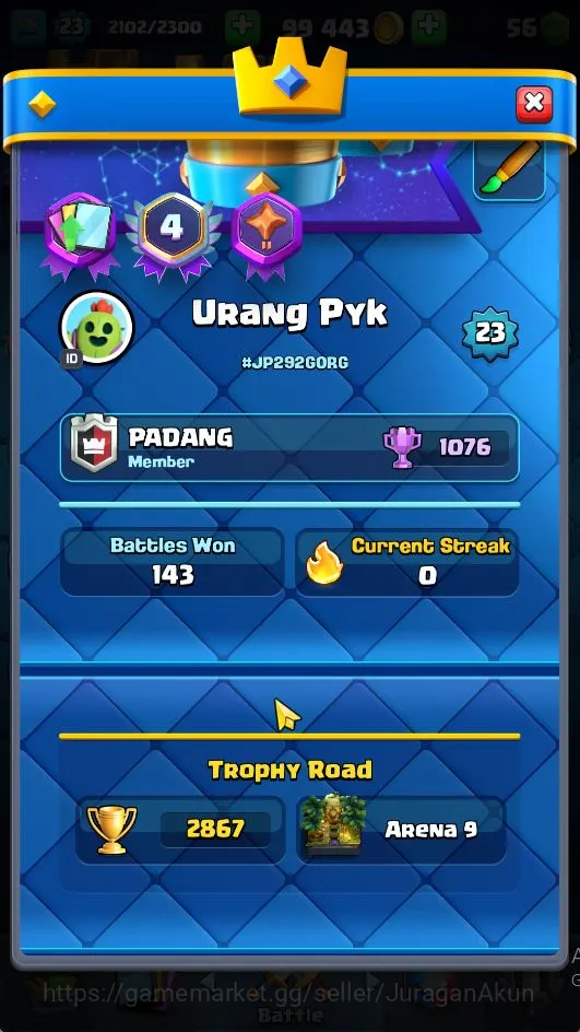 Clash Royale Accounts Midgame Lvl 23|Trophy 2867|KTL 9|Limited Skin|Card 63|2 EVO,17 Epic,23 Rare,23 Common|TakeEmail(CR1082) 5