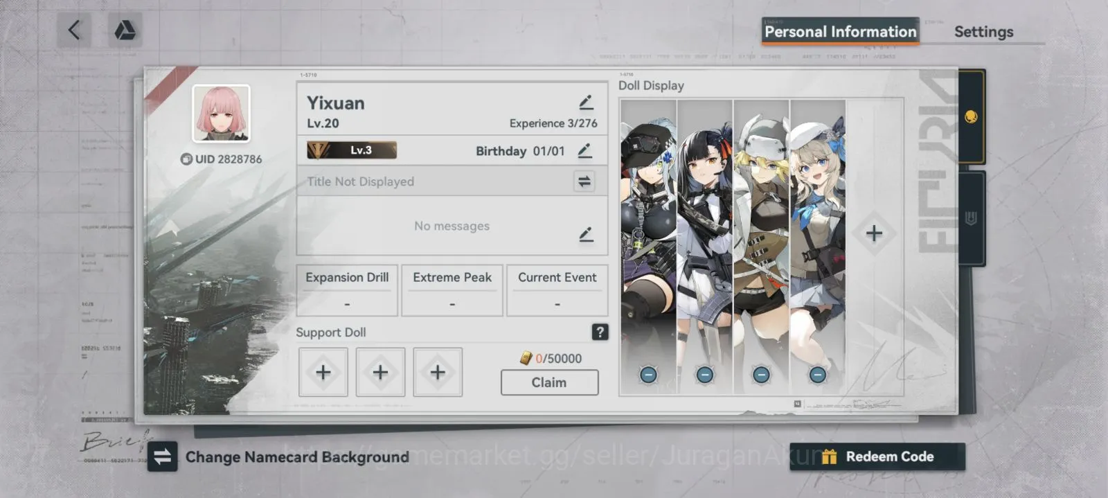 Girls' Frontline 2: Exilium Accounts GlobalDarkwinter| Starter Klukai,Qiongjiu,Mosin,Vepley|Gems 7275|CN on|Take Email| Log 5
