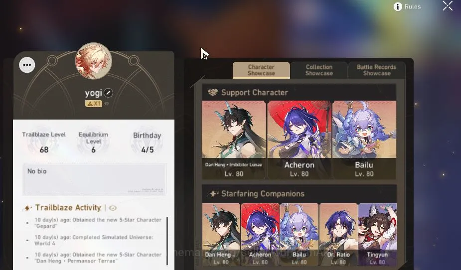 Honkai Star Rail End Game Asia |TL 68|8 limited|[Acheron E2,Dan Heng IL+Sign image 1