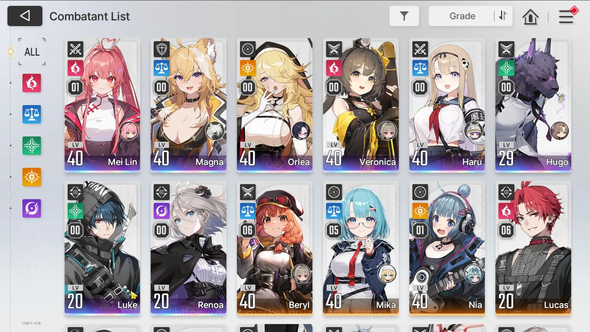 Chaos Zero Nightmare Accounts GLOBAL Lv 41|8 SSR (Mei M1,Veronica,Haru,Renoa,Hugo 5