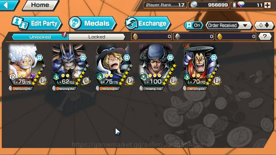 One Piece Bounty Rush Accounts Mid-Tier Global|5 META EX|Luffy Four Emperor,Kaido Onigashima,Sabo Flame Emperor, Oden Daimyo 3