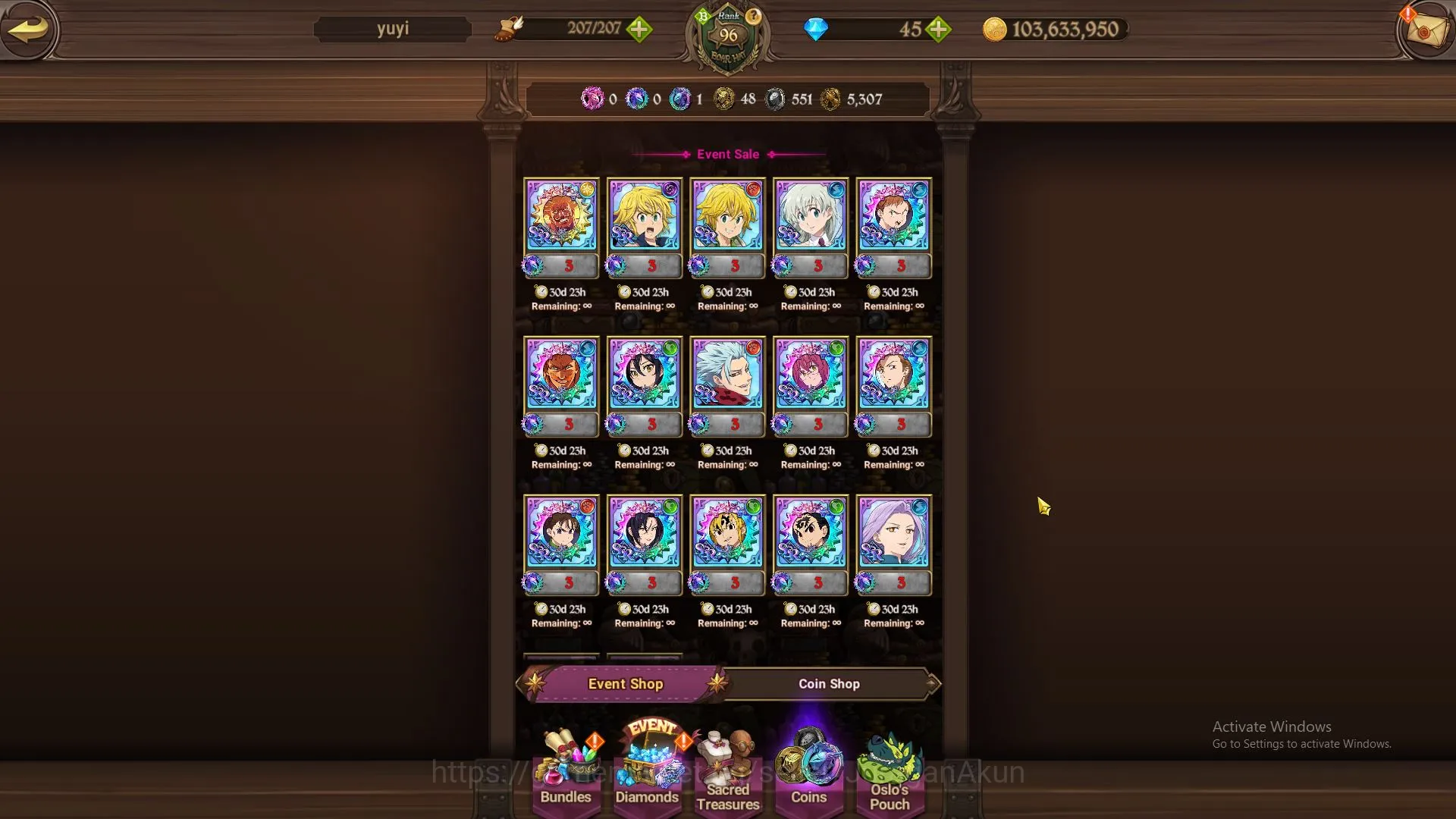 The Seven Deadly Sins: Grand Cross Accounts Midgame ASIA|4,1M CC|2 LR+4 UR+Many 4