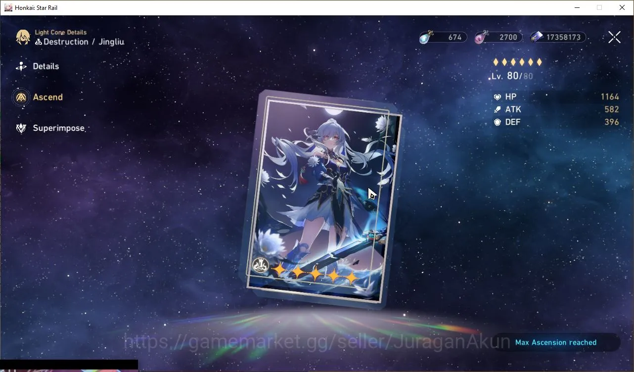 Honkai Star Rail Accounts End Game Asia [TL70] 14 Limited (The Herta+Sign, Jingliu+Sign, Silver Wolf+Sign, Jade, Robin and 9