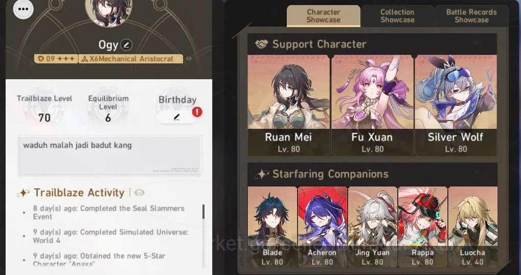 Honkai Star Rail Mid Game ASIA [TL70] 7 Limited (Acheron+Sign,Jiaoqiu,Silver image 1