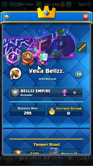 Clash Royale Accounts Midgame Lvl30|Trophy 6120|LimitedSkin|KTL 11|Card 106|4EVO,2 Champ 12 Legend,33 2