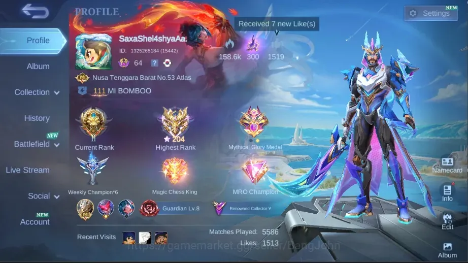 Mobile Legends: Bang Bang Accounts Collector Global|219S|Renowned|Eximmo204,EPIC Gatotkaca Khalled LuoYi Uranus Rafaela 1