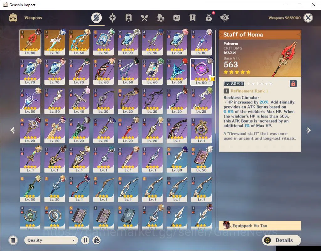 Genshin Impact Accounts Asia|AR56|10 Limited+3(*5WEP)|Hutao+Sign,Furina,Ra image 4