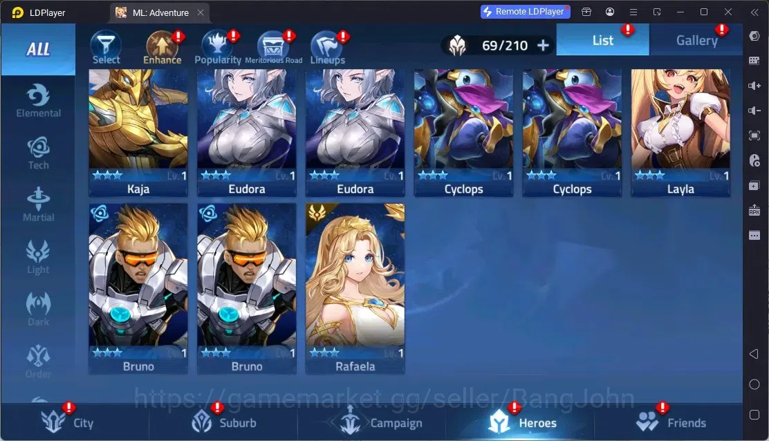 Mobile Legends: Adventure Accounts Global | LV 45 | 718K Power | VIP 5 | Camp 27-1 | Hero 62 | 30 SSR | Detail Check SS 10