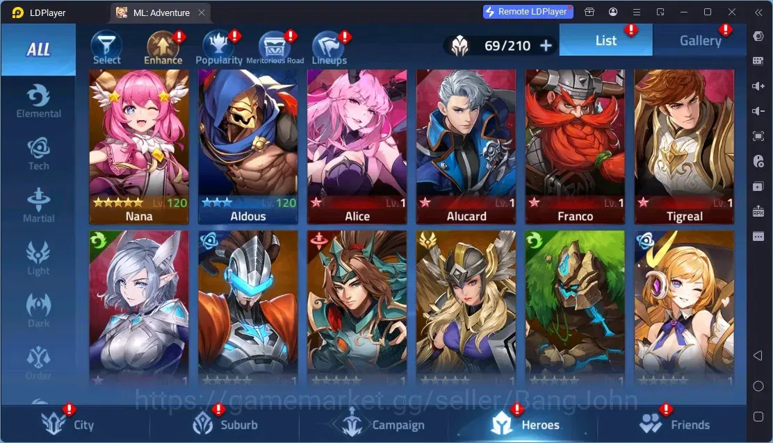 Mobile Legends: Adventure Accounts Global | LV 45 | 718K Power | VIP 5 | Camp 27-1 | Hero 62 | 30 SSR | Detail Check SS 6
