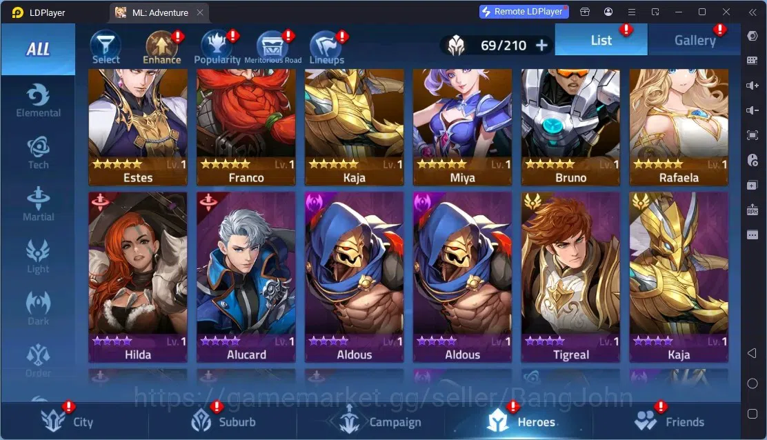 Mobile Legends: Adventure Accounts Global | LV 45 | 718K Power | VIP 5 | Camp 27-1 | Hero 62 | 30 SSR | Detail Check SS 8