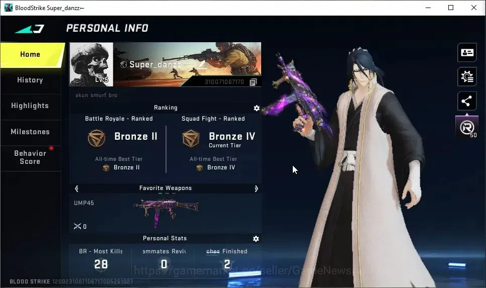 Blood Strike Accounts ASIA|ULTRA UMP45-Oni Piercer Lv2|Collab BLEACH Bya image 2