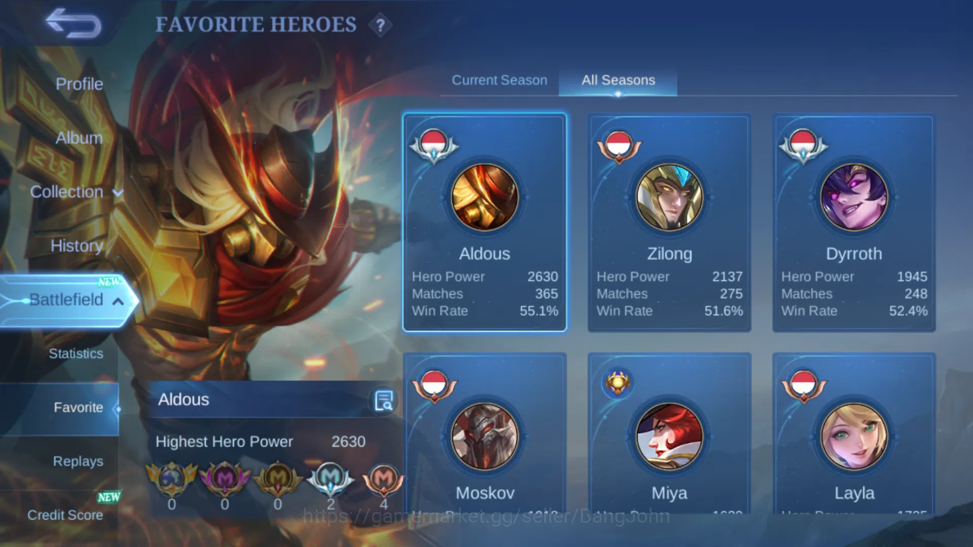 Mobile Legends: Bang Bang Accounts Others Hero 108 | Skin 155 | Emblem All Max | Lightborn Harith | Lightborn Tigreal | Epic 3