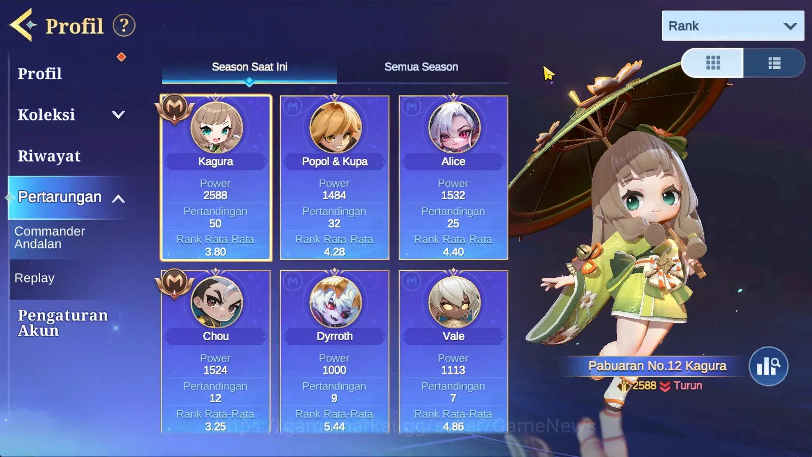 Magic Chess: Go Go Accounts High Mythic 32 | 36 Commander 10 Max | 2 Summer,1Skin Mgogo(Layla)| 4 Chessboard |Take 4