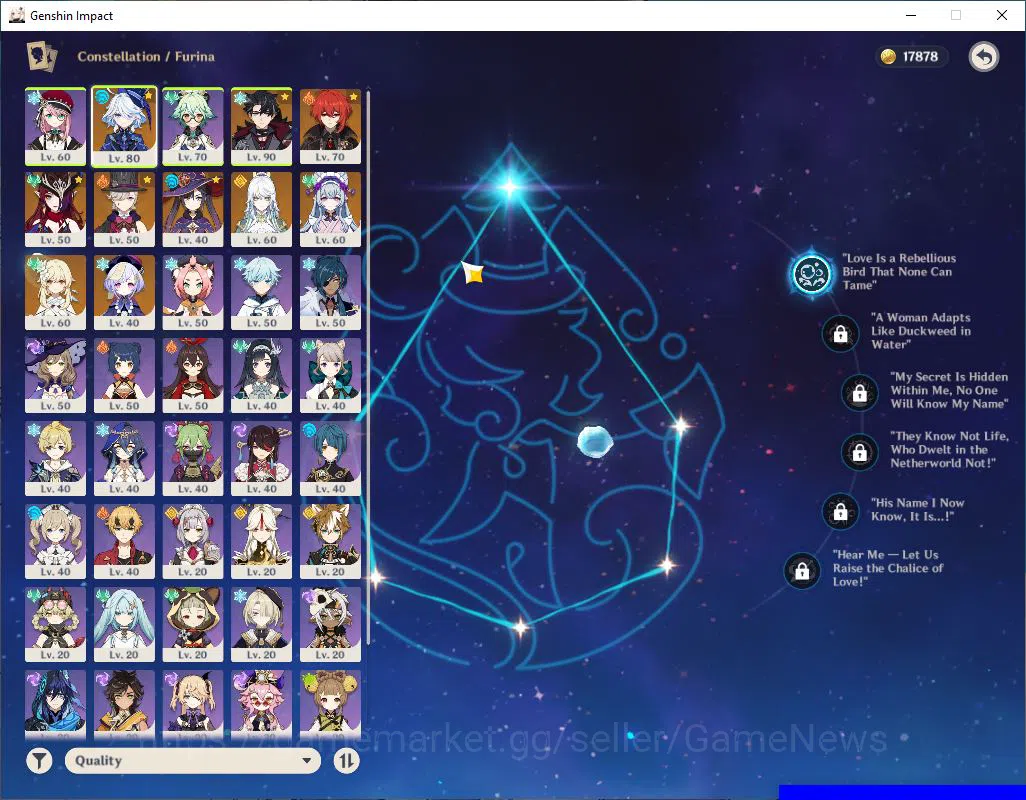 Genshin Impact Accounts Mid Game ASIA|AR 53|4 Limited +2(5*Weapon)|[Furina,Lyney]C1,WirotHesley,Chasca,Zibai|MC Female|Take 3