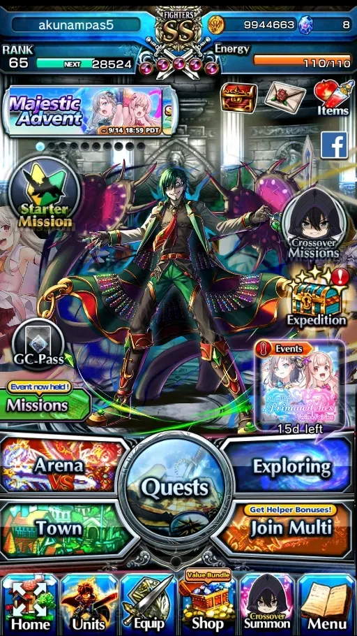 Grand Summoners Accounts End-Game Global|Rank 65|14 Ascend + 2 TW|(GC Platina,Index)+TW,Summer 1