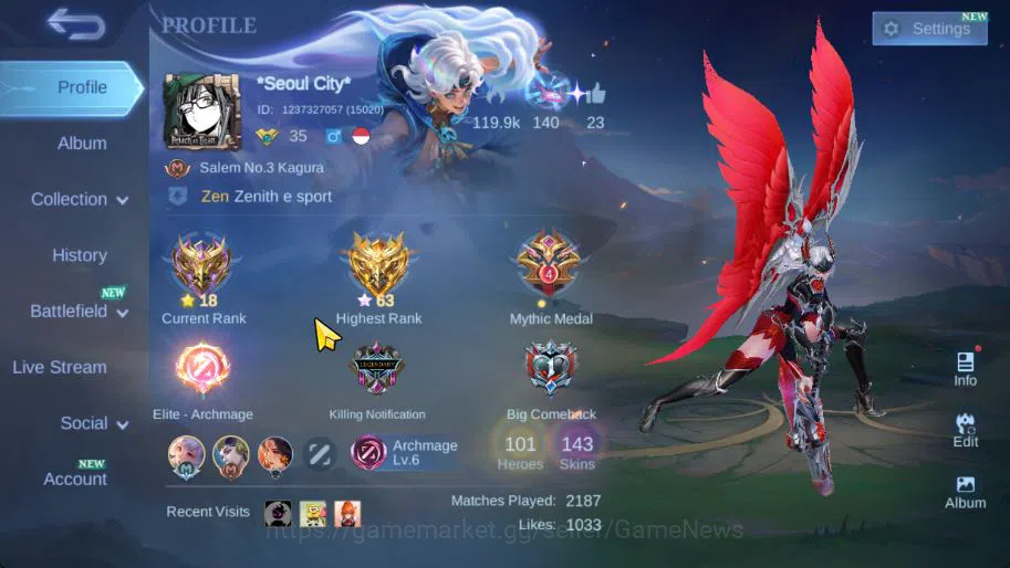 Mobile Legends: Bang Bang Accounts Hero 101|Skin 143|High Glory 63|Prime Granger,KOF  image 14