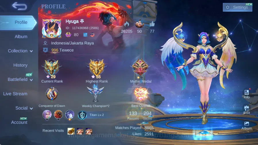 Mobile Legends: Bang Bang Accounts Others Global|Skin 294|Renowned|KOF Karina,LBox Eudora+Ruby,Collector Natalia,STAR 1