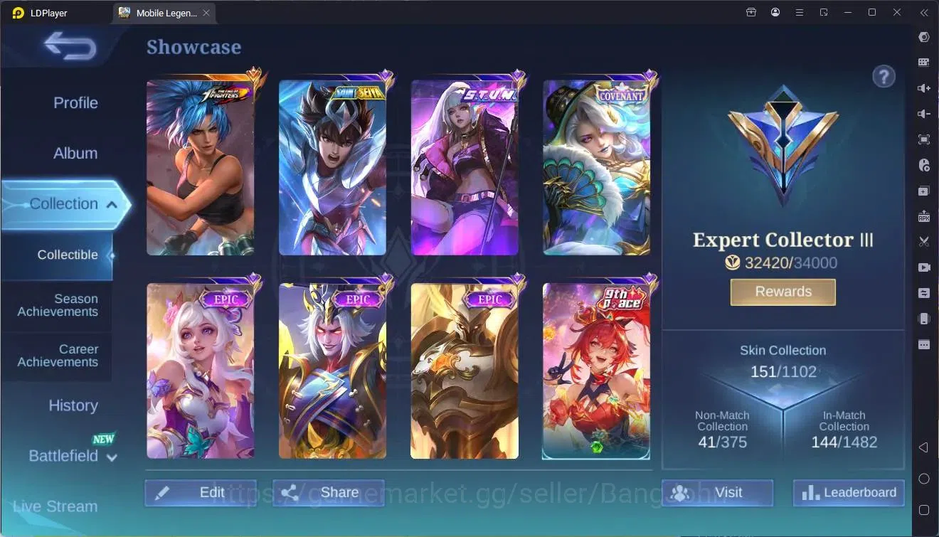 Mobile Legends: Bang Bang Accounts Global|Hero 102|Skin 151|Expert|KOF Karina|Gara|SS image 2